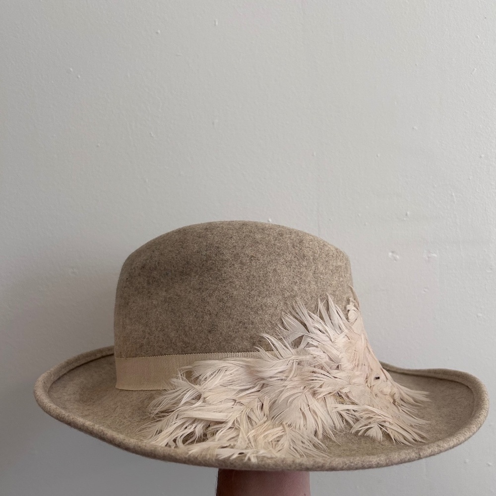 Bollman 100% Wool Peachfelt Fedora Hat with silky feathers